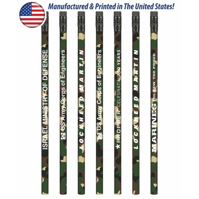 Union Printed - USA Made Forest Camo Pencil with Black Eraser, #2 lead